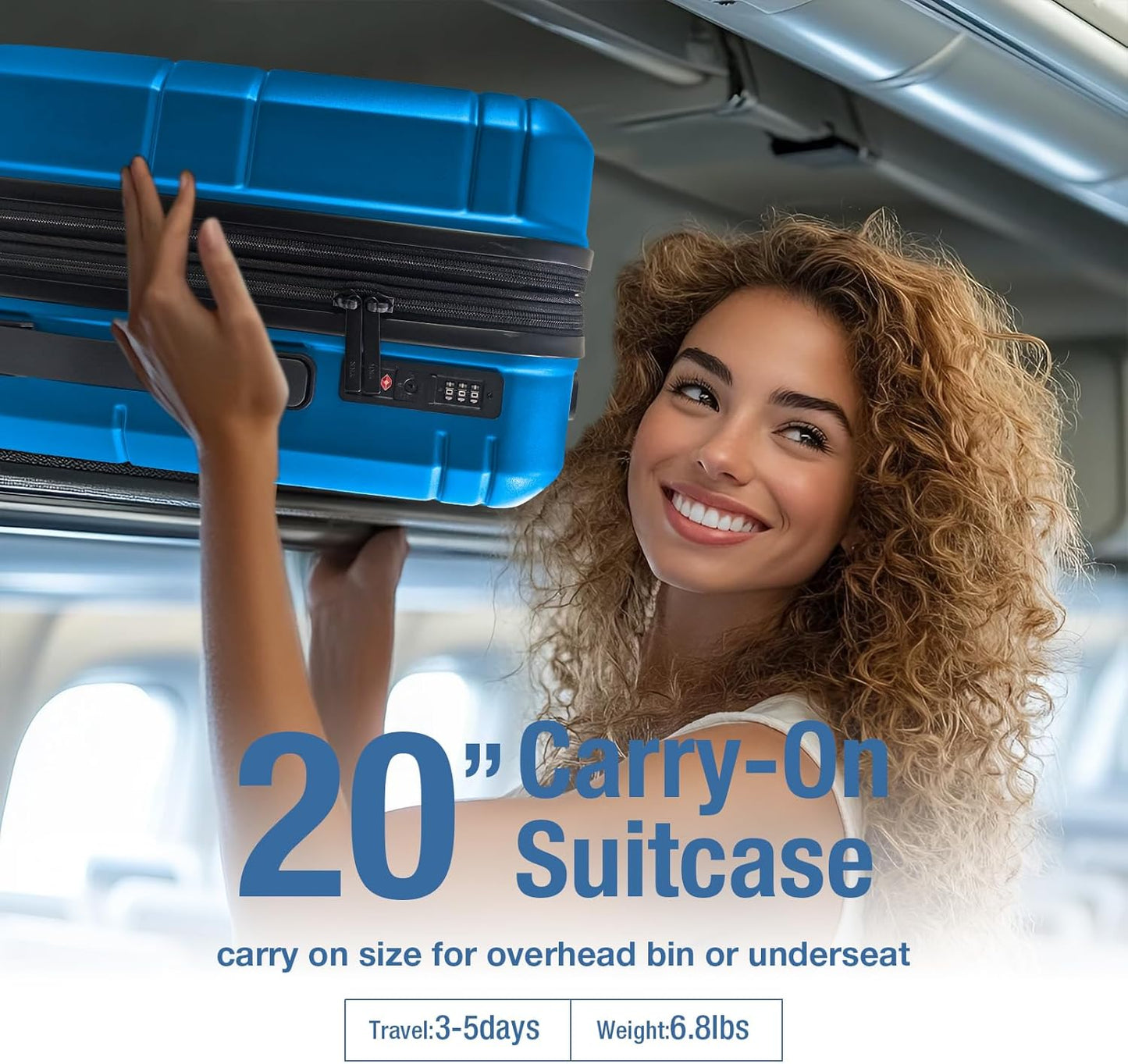 KYME Carry On Luggage 22x14x9 Airline Approved with TSA Lock Hard Shell Carry On Suitcase Lightweight Suitcases with Wheels Small Luggage for Men Women,Carry-On 20 Inch,Lt Blue