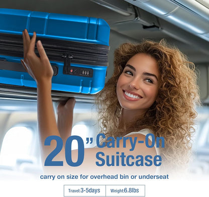 KYME Carry On Luggage 22x14x9 Airline Approved with TSA Lock Hard Shell Carry On Suitcase Lightweight Suitcases with Wheels Small Luggage for Men Women,Carry-On 20 Inch,Lt Blue