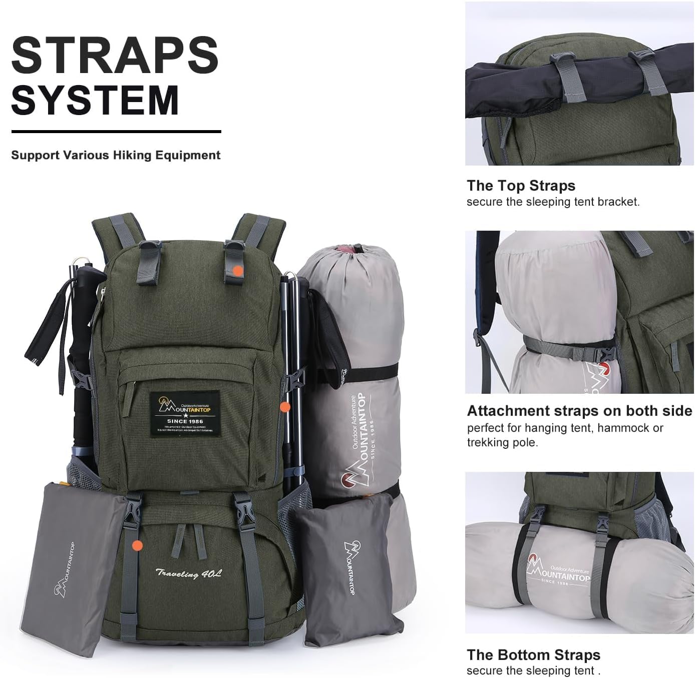 MOUNTAINTOP 40L Hiking Backpack Lightweight Travel Backpack for Men&Women Outdoor Camping Backpacking