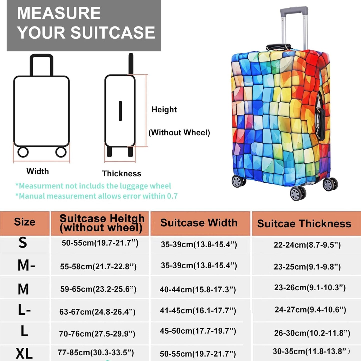 MosaiRudo Travel Luggage Covers For Suitcase Tsa Approved,Suitcase Cover Protector Fit 18-32 Inch Luggage Travel Accessories (T2452, S)