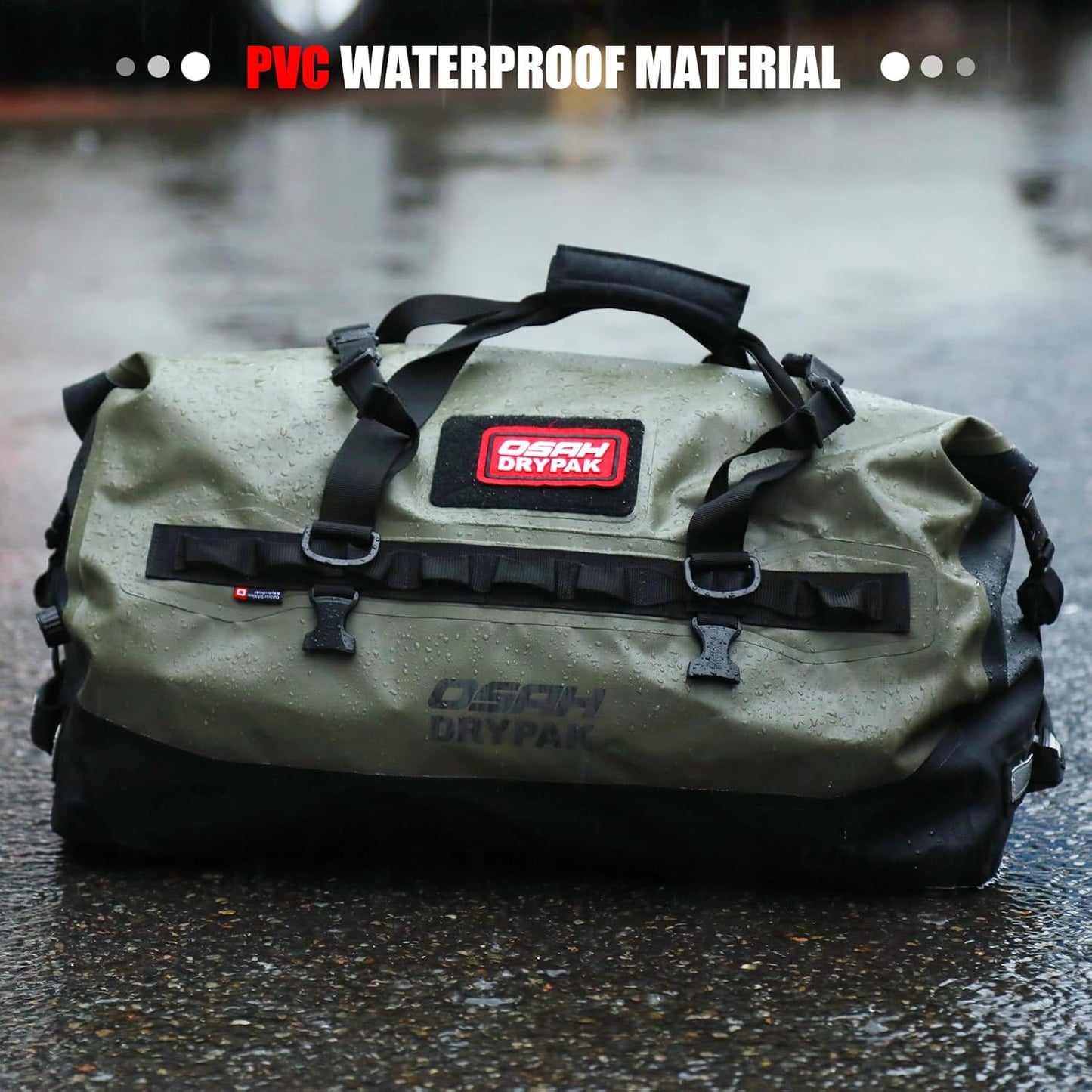 Waterproof Duffel Bag - Motorcycle Dry Bag 40L Tail Bag with Large Storage Space, Waterproof Duffle Bags with Outer Mesh Zipper Pocket for Camping, Kayaking, Fishing & Traveling-Green