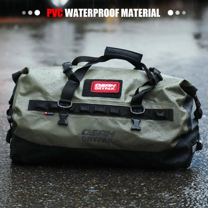 Waterproof Duffel Bag - Motorcycle Dry Bag 40L Tail Bag with Large Storage Space, Waterproof Duffle Bags with Outer Mesh Zipper Pocket for Camping, Kayaking, Fishing & Traveling-Green