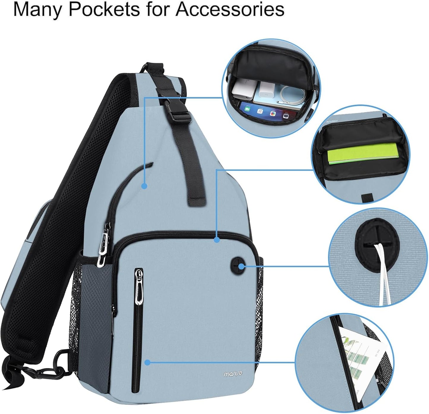 MOSISO Sling Backpack Bag, Crossbody Shoulder Bag Travel Hiking Daypack Chest Bag with Front Square Pocket&USB Charging Port