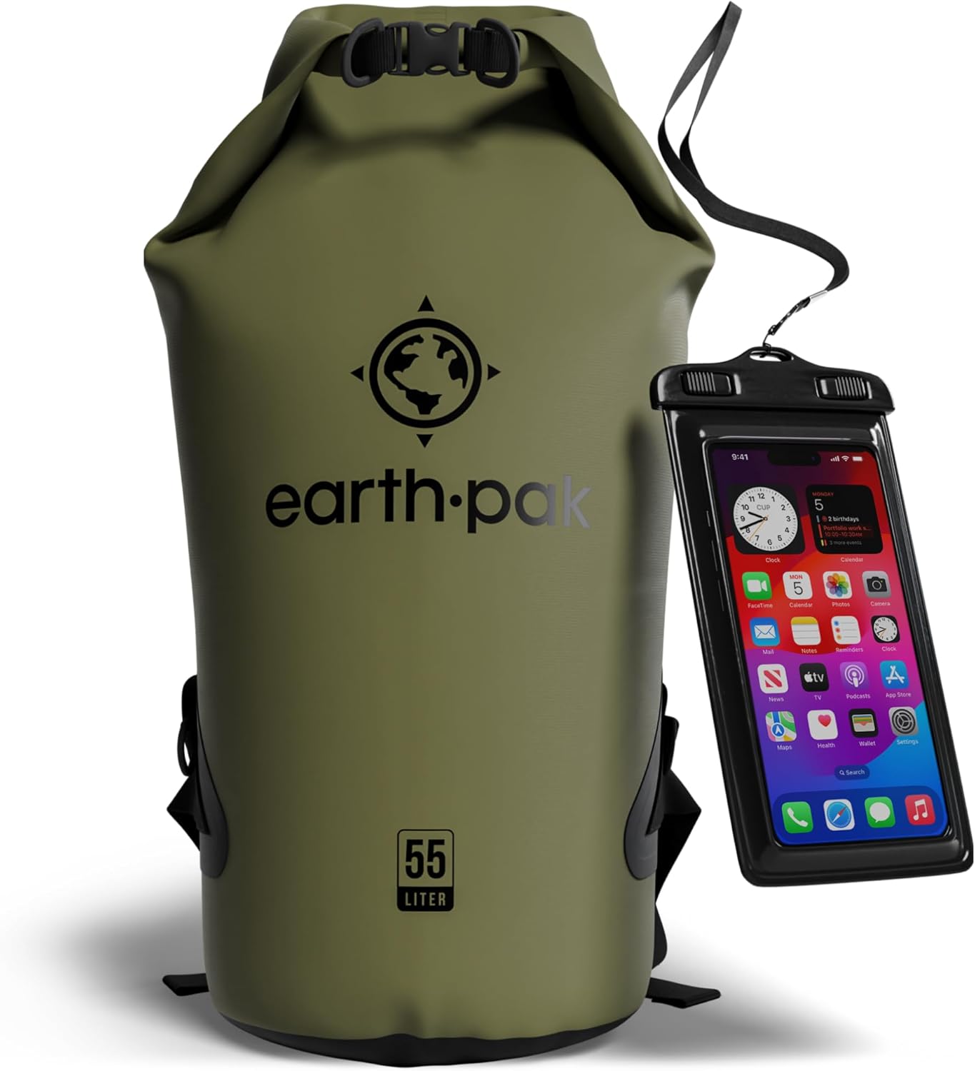 Earth Pak Waterproof Dry Bag - Roll Top Waterproof Backpack Sack Keeps Gear Dry for Kayak with Waterproof Phone Case