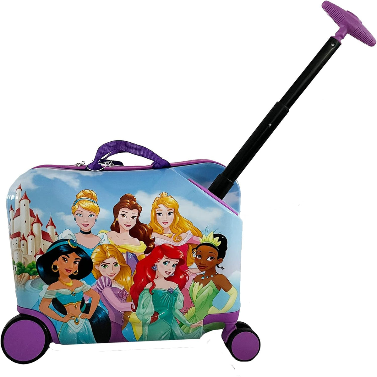 Disney Princess Ride on Suitcase for Kids, 18'' Toddler Carry-On Luggage With Wheels, Cute Lightweight Kids Travel Suitcase Trolley