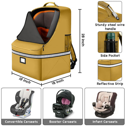 Car Seat Travel Bag - Padded Car Seat Carrier with Steel Cable Handle and Reflective Stripes, Large Durable Airport Gate Check Bag with Shoulder Strap