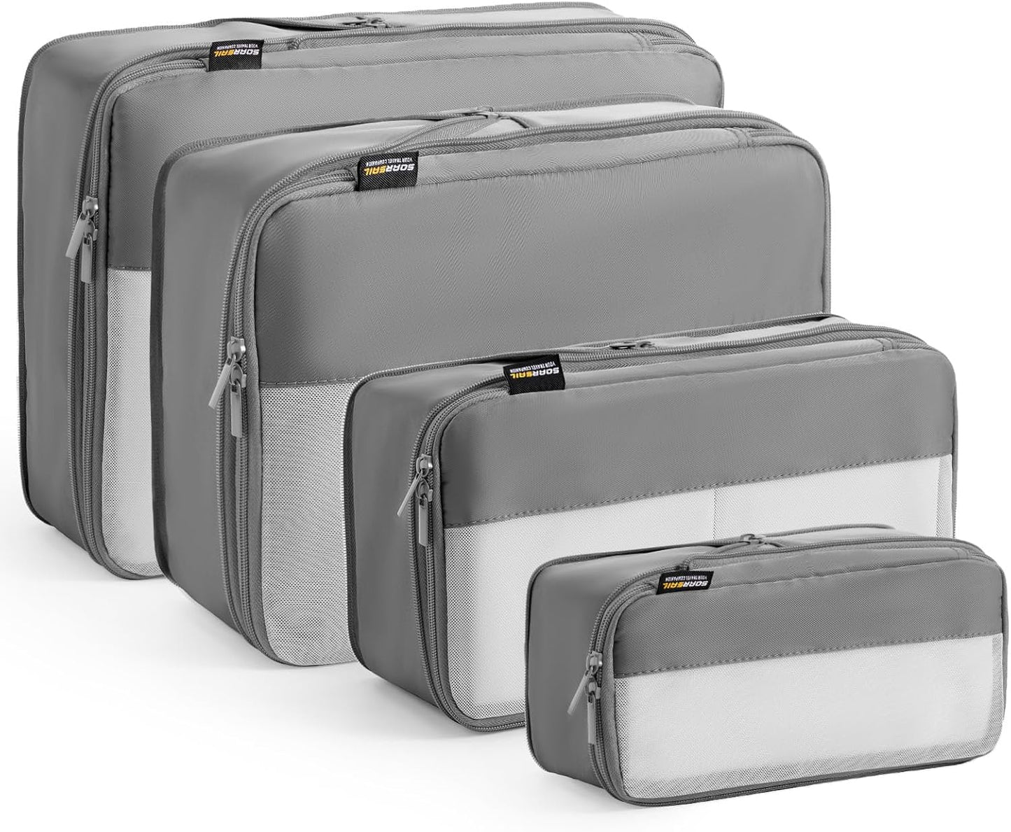 4 Set Compression Packing Cubes for Travel, Suitcases and Backpack Space Saving Organizers (Silver)