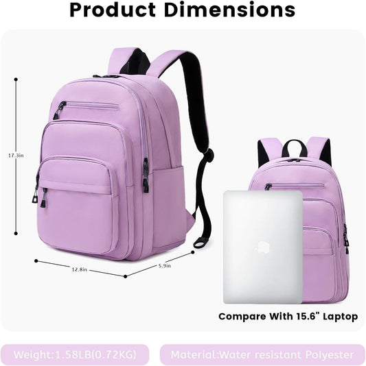 Lanola Basic Multi-Pocket Multipurpose Backpack Classical Water Resistant Student Bookbag For School Business Travel or Casual Daypack Backpacks For Men Or Women - Purple
