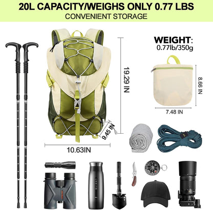 Seektop 20L Ultra Lightweight Waterproof Hiking Backpack Small Outdoor Foldable Day Pack for Women Men
