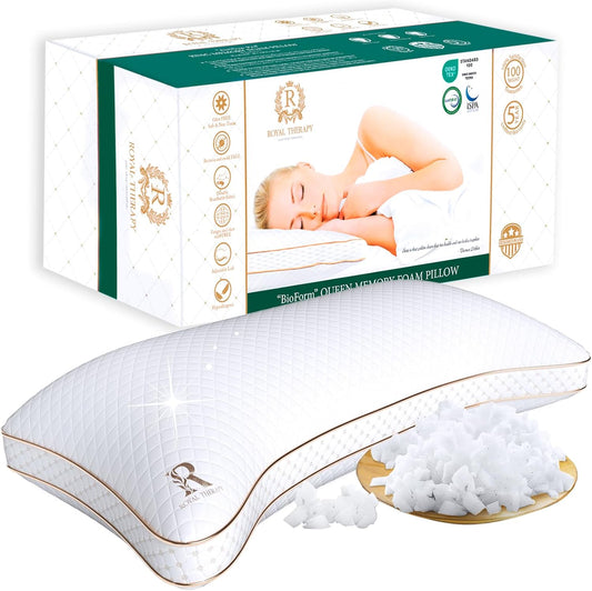 Royal Therapy Queen Memory Foam Pillows - Shredded Memory Foam Pillow for All Sleep Positions - Medium Firm Pillow with Adjustable, Bamboo Rayon Cover, CertiPUR-US, Oeko-TEX Certified