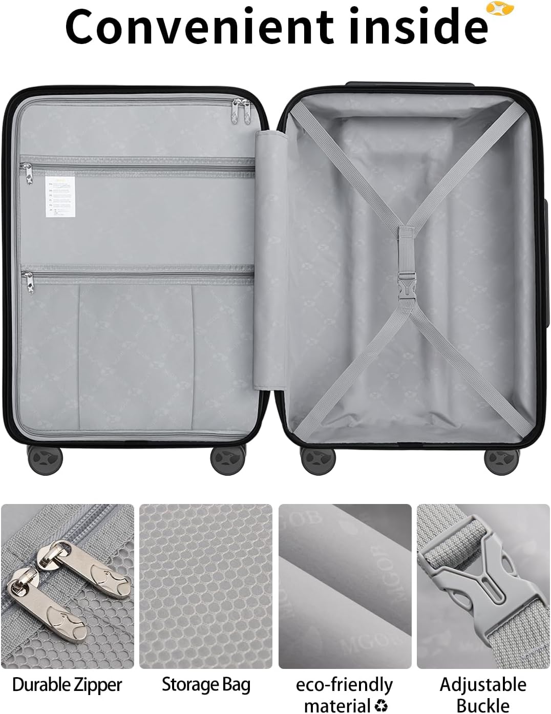 Carry On Luggage 22x14x9 Airline Approved, 20 Inch Ultra Lightweight Hardshell Suitcase with 8 Spinner Wheels & TSA Lock, Fits United, Delta, American Airlines Overhead Bins, Black
