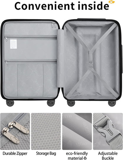 Carry On Luggage 22x14x9 Airline Approved, 20 Inch Ultra Lightweight Hardshell Suitcase with 8 Spinner Wheels & TSA Lock, Fits United, Delta, American Airlines Overhead Bins, Black