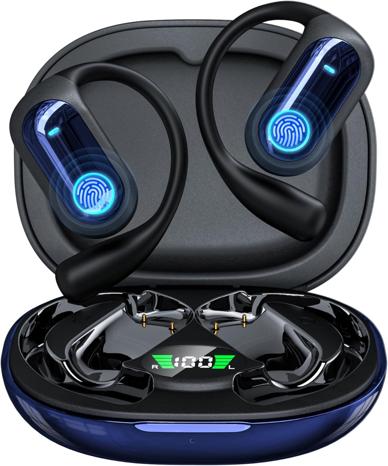 168 Languages AI Translation Earbuds, Bluetooth 5.4 Headphones Translator, 4-in-1 Smart Mode Touch Screen Real-Time Earphones Fit iOS and Android Ideal for Travel Business Learning, Deep Blue