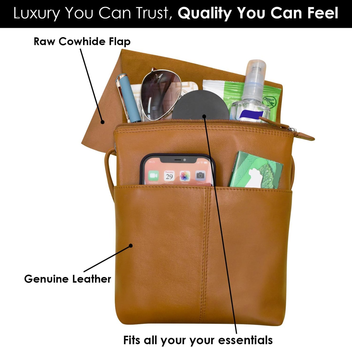 ili New York Leather Mini Sac Crossbody - Genuine Leather Crossbody Bags for Women with RFID Blocking, Adjustable Strap