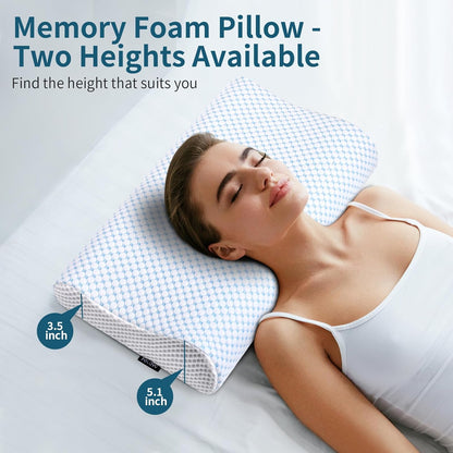 Memory Foam Pillows Neck Pillow for Pain Relief, Ergonomic Cervical Pillow Neck Shoulder Support Bed Pillow for Side Back Stomach Sleeper, Orthopedic Contour Pillow for Sleeping(Blue&White)