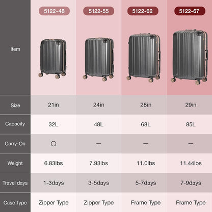 LEGEND WALKER Hardside Expandable Zipper Luggage, 24-inch, Rose Gold, 5122-55-RGD