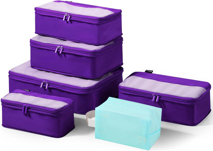 6 Set Compression Packing Cubes for Travel Essentials, Luggage Organizers for Suitcases (Lavender Purple)