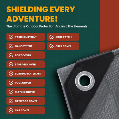 Large Waterproof Tarp - Heavy Duty 10 Mil Thick Poly Tarpaulin Ideal for Canopy Tents, Boats, RV or Pool Covers - Multipurpose Protective Tarps with Grommets for Indoor and Outdoor Use | 40' x 60'