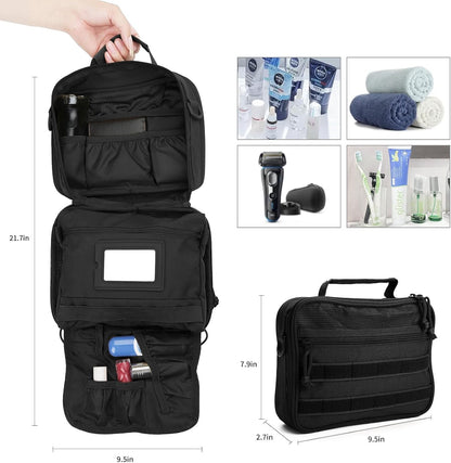Travel Toiletry Bag for Men,Hanging Hook Toiletry Bag, Spacious Portable Organizer Dopp Kit Shaving Bag for Toiletries Makeup Accessories Tactical Essentials - Black
