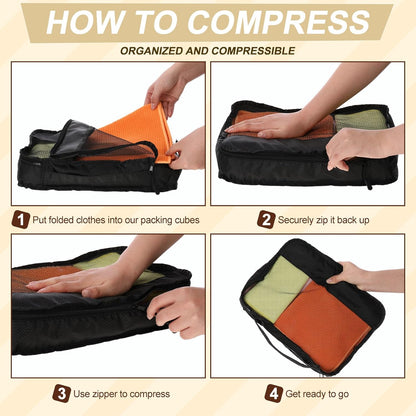 5 Pcs Packing Cubes for Suitcase Large Travel Cubes Carry on Luggage Organizer Bags for Clothes Accessories(S,Black)