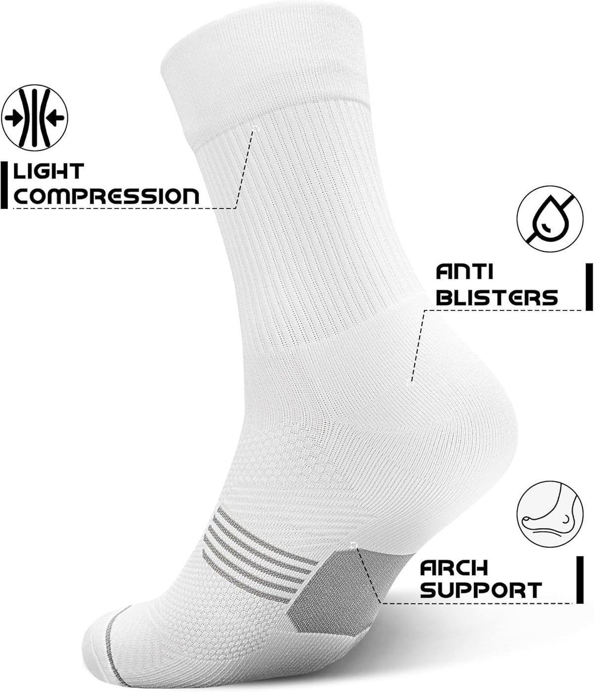 PAPLUS 3 Pairs Running Compression Socks for Men & Women, Atheltic Crew Socks with Cushion, Arch Support for Hiking, Cycling
