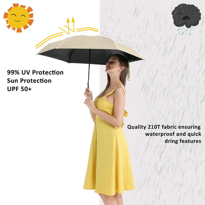 BAODINI Travel Mini Umbrella for Purse With Case Small Compact UV Sun Protection Sun Lightweight Tiny Pocket Manual Open Close Umbrella for Women Kids and Men