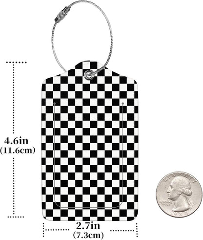 2 Pcs Luggage Tags for Suitcases, PU Leather Cruise Ship Luggage Tags with Privacy Cover Label Address Card and Durable Metal Ring Suitable for Men Women Handbags Backpacks,Black and White Square