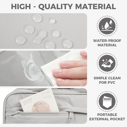 Toiletry Bag For women,Portable Hanging Organizer,4 Leakproof Compartment for full-sized Conditioner, Brushes Set, Makeup Accessories,Visible and easy to access.L-grey