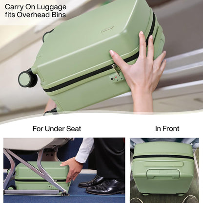 Hanke 16 Inch Underseat Carry On Luggage, Airline-Approved Hard Shell Small Suitcase with Spinner Wheels, Lightweight Tsa Lock Travel Luggage for Short Trips(Bamboo Green)