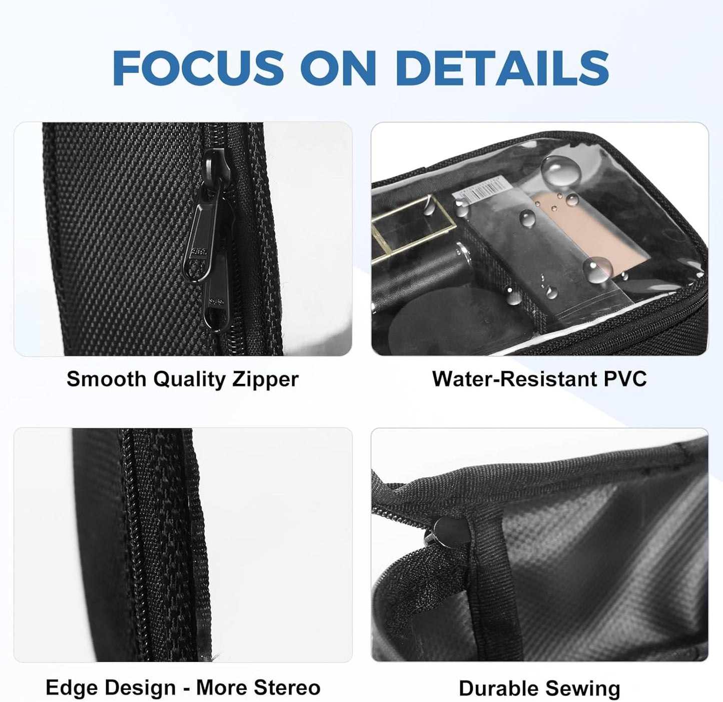 Moyad TSA Approved Clear Toiletry Bag, 2 Pack Quart Size 3-1-1 Liquids Pouch for Travel, Transparent Makeup & Cosmetic Organizer for Women Men, Black