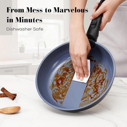 15 Pcs Pots and Pans Set Non Stick, Detachable Handle Ceramic Cookware Sets Nonstick, Non Toxic Induction RV Kitchen Cooking Set with Removable Handles, Dishwasher/Oven Safe, Easy Clean