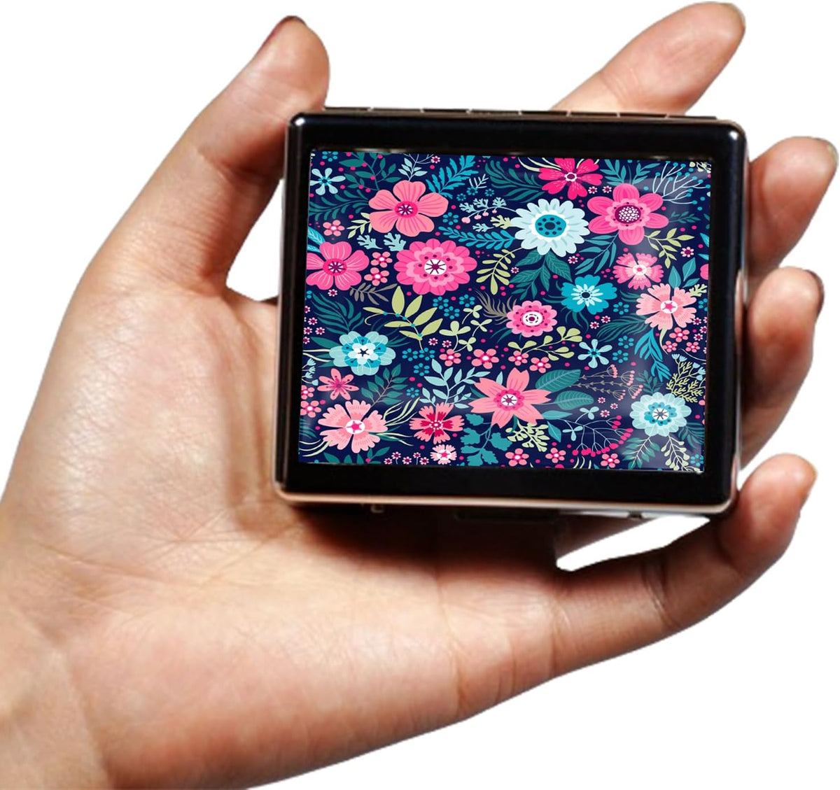 Silver Vintage Pill Box 7 Day Metal Pill Box with Mirror and 8 Compartments Cute Travel Pill Organizer for Purse (Colorful Floral Pattern)