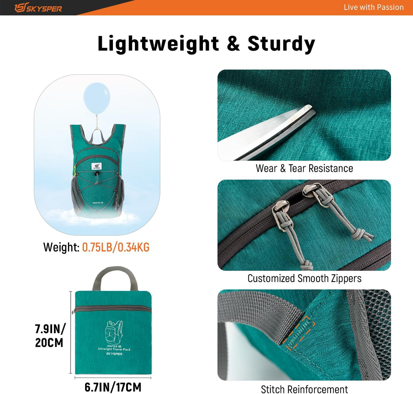 SKYSPER 15L/20L Foldable Hiking Backpack Lightweight Packable Travel Daypack with Chest Strap Small Folding Pack for Walking