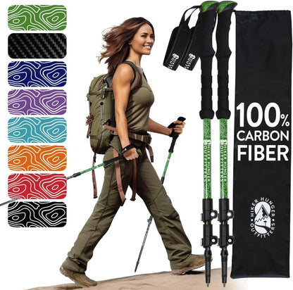 100% Carbon Fiber Trekking Poles by USA Brand - Ultra Strong Lightweight Collapsible Hiking Poles with Cork and EVA Foam Grips & Quick Adjustable Flip Locks