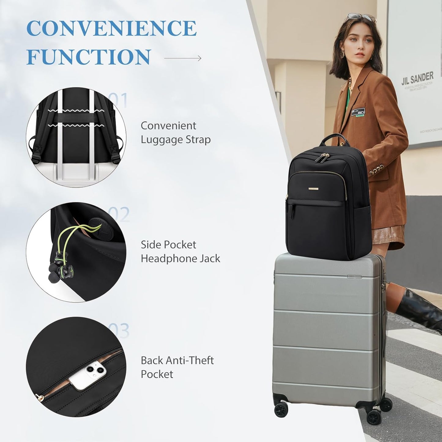 Travel Backpack for Women Personal Carry On Bag Business Weekender Hiking Multilayer Laptop Bag,16 Inch,Black