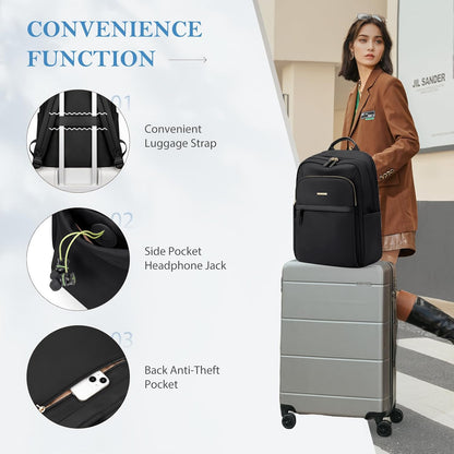 Travel Backpack for Women Personal Carry On Bag Business Weekender Hiking Multilayer Laptop Bag,16 Inch,Black