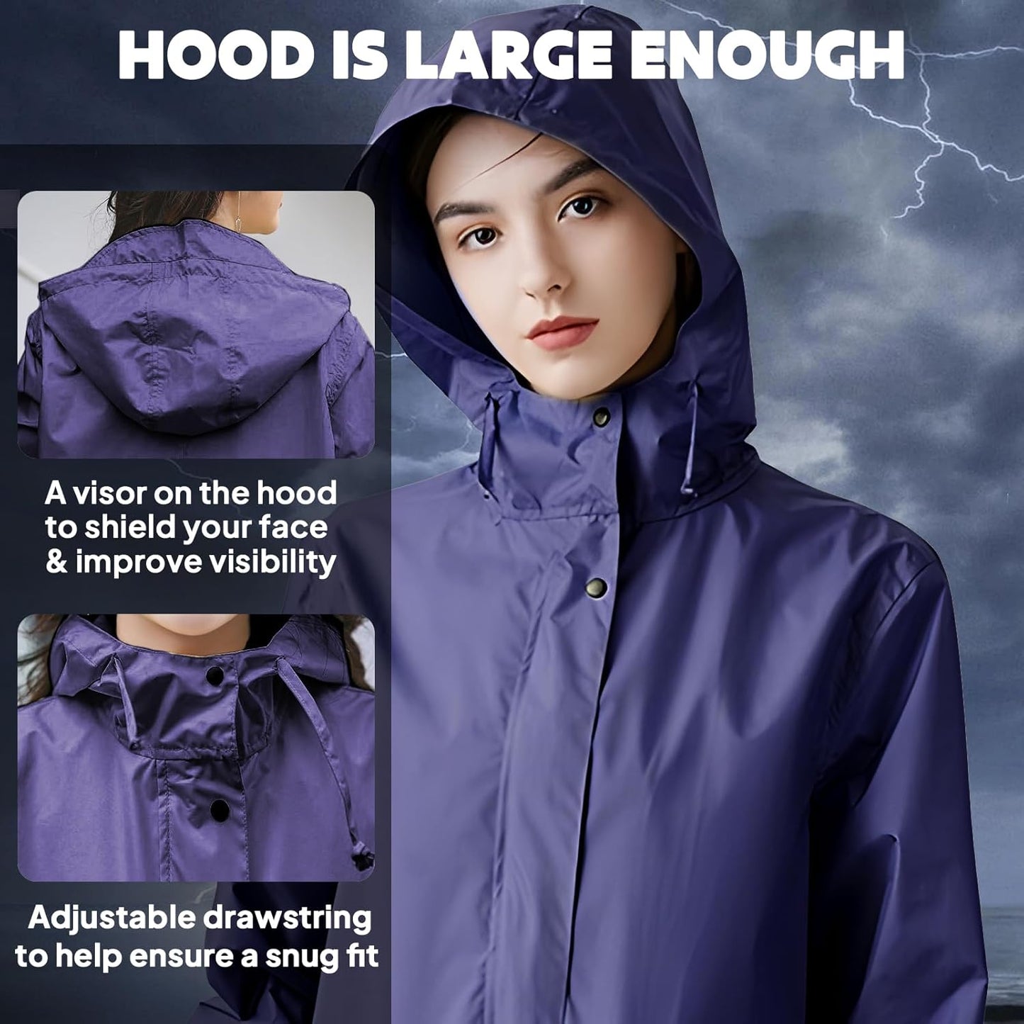 ANYOO Waterproof Rain Poncho Lightweight Reusable Hiking Hooded Coat Jacket for Outdoor Activities