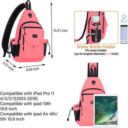 MOSISO Sling Backpack,Canvas Crossbody Hiking Daypack Bag with Anti-theft Pocket, Cherry Pink