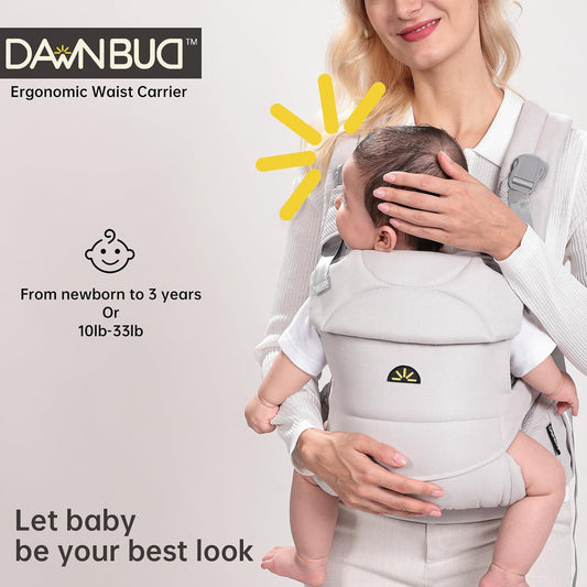 Baby Carrier for Newborns to Toddlers, Adjustable, Ultra-Soft and Weightless, Ergonomic Baby Carrier with Head Support, Baby Travel Gear, Baby Essentials (Grey)