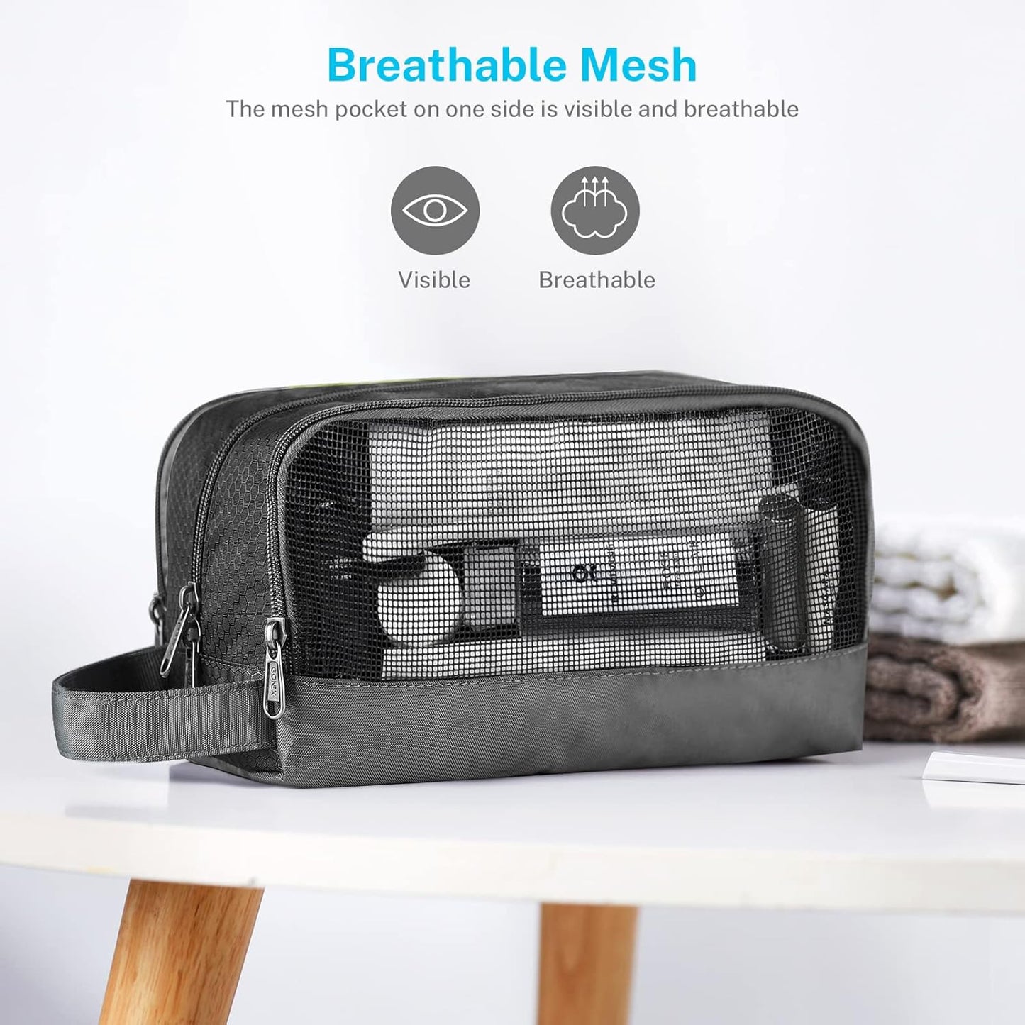 Gonex Travel Toiletry Bag Nylon, Dopp Kit Shaving Bag Toiletry Organizer Gray