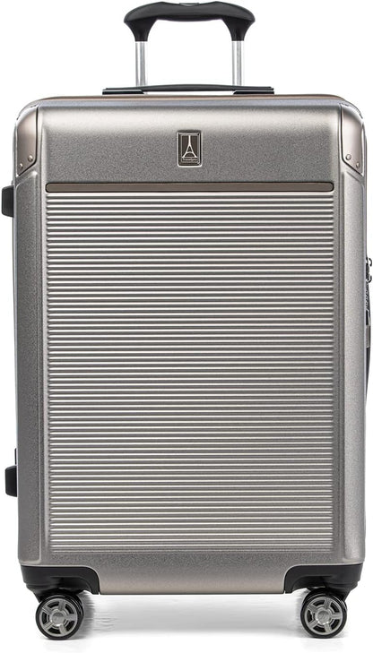 Travelpro Platinum Elite Hardside Expandable Checked Luggage, 8 Wheel Spinner, TSA Lock, Hard Shell Polycarbonate Suitcase, Metallic Sand, Checked Medium 25-Inch
