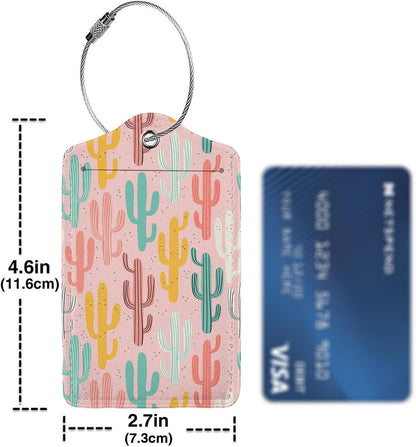 Multicolored Cactus 2 Pcs Luggage Tags,Privacy Cover ID Label with Stainless Steel Loop and Address Card for Travel Bag Suitcase