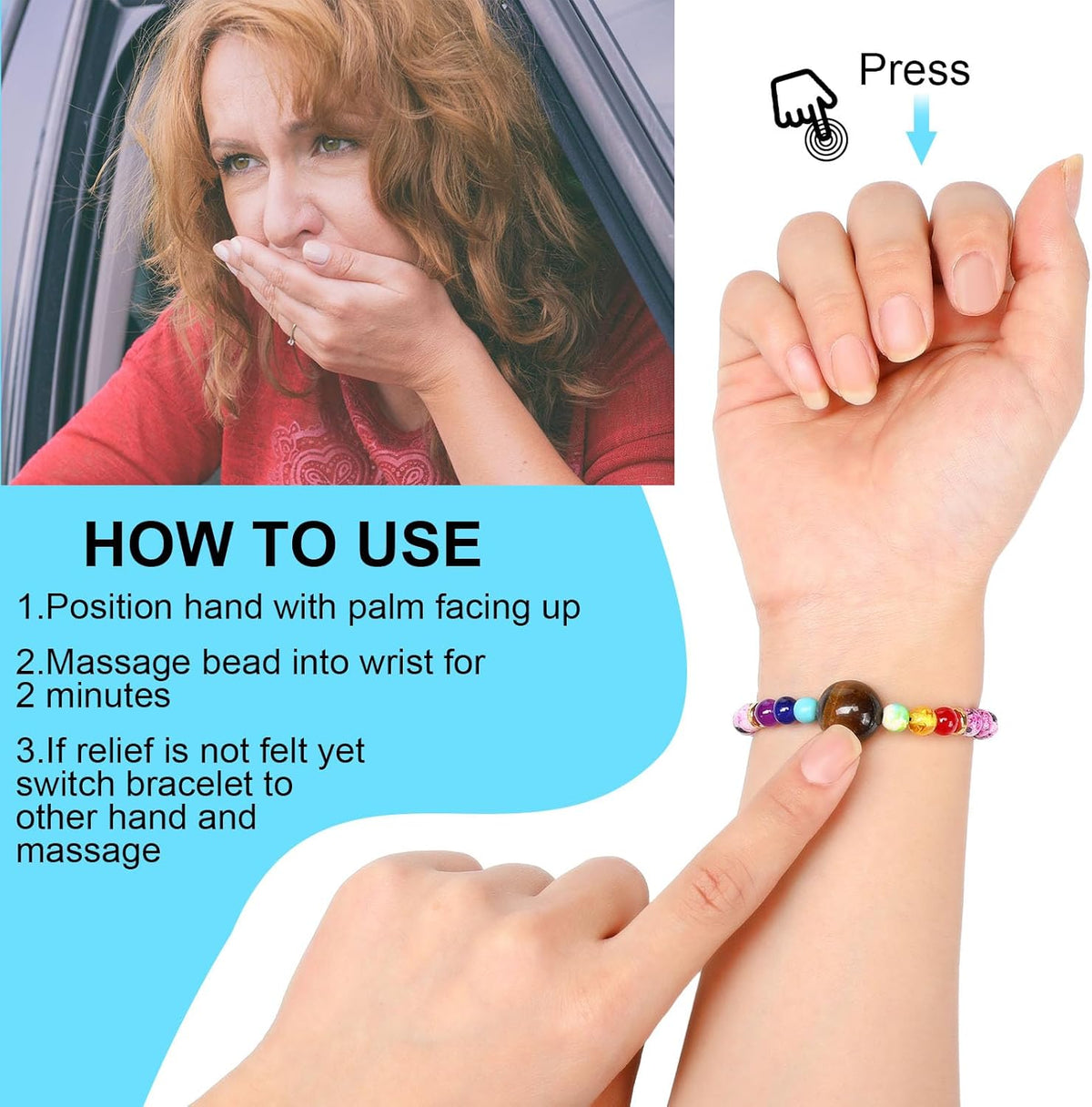 Sureio 6 Pcs Motion Sickness Bands Bracelet Anti Nausea Adjustable Wristband for Cruise Ship Essentials Seasickness Adult