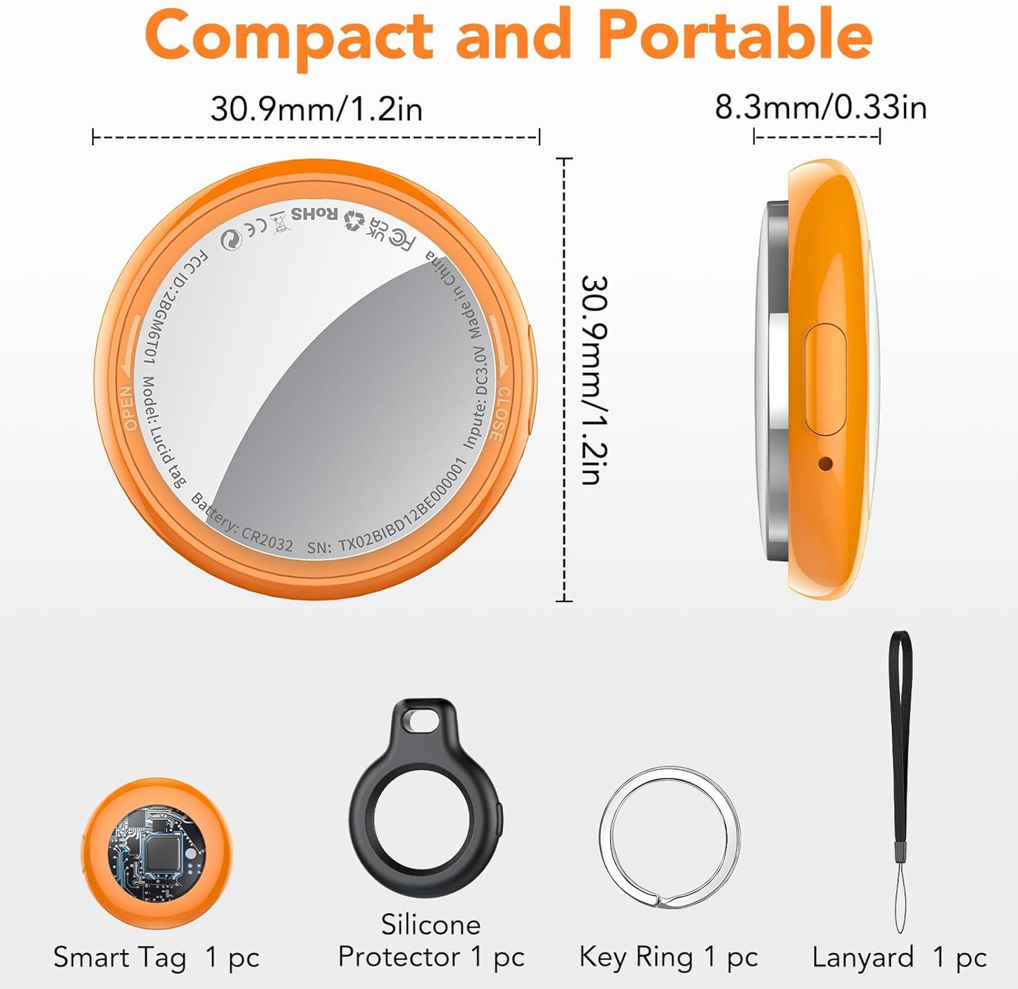 2025 New [Apple MFi Certified] (iOS Only) Air Tracker Tags-1 Pack, Bluetooth Tracker for Apple Find My, Replaceable Battery, Key Finder and Item Locator for Keys, Bags, Luggage, Wallet (Orange Pro)