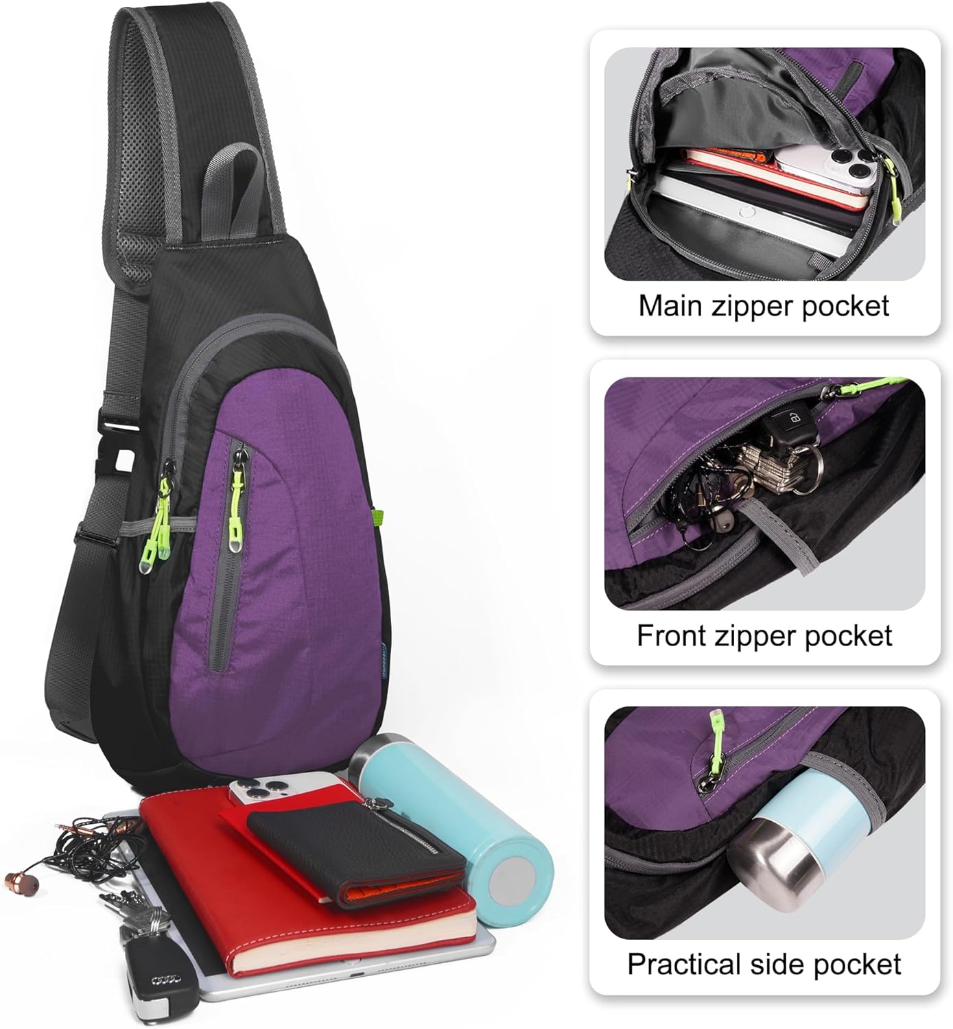 TITECOUGO Small Sling Bag, Lightweight Crossbody Backpack for Men Women, Shoulder Bag for Sports and Outdoor