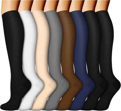 ACTINPUT 8 Pairs Compression Socks for Women & Men,Support Compression Stockings for Medical Running Athletic