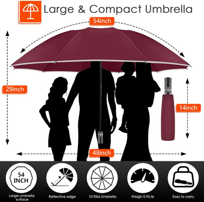 Bodyguard Inverted Umbrella - Large Windproof for Rain & Sun, Compact Reverse With Reflective Stripe, Teflon-Coated for Women Men, Travel Folding With Cover Bag