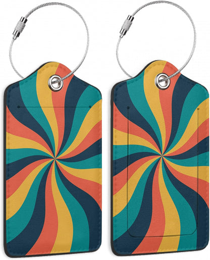 2 Pcs 70s Retro Wavy Luggage Tags,Cruise Vintage Twisted Ray Luggage Tag with Privacy Flap,Name Id Label and Steel Loop for Women Men Travel Bag Suitcase