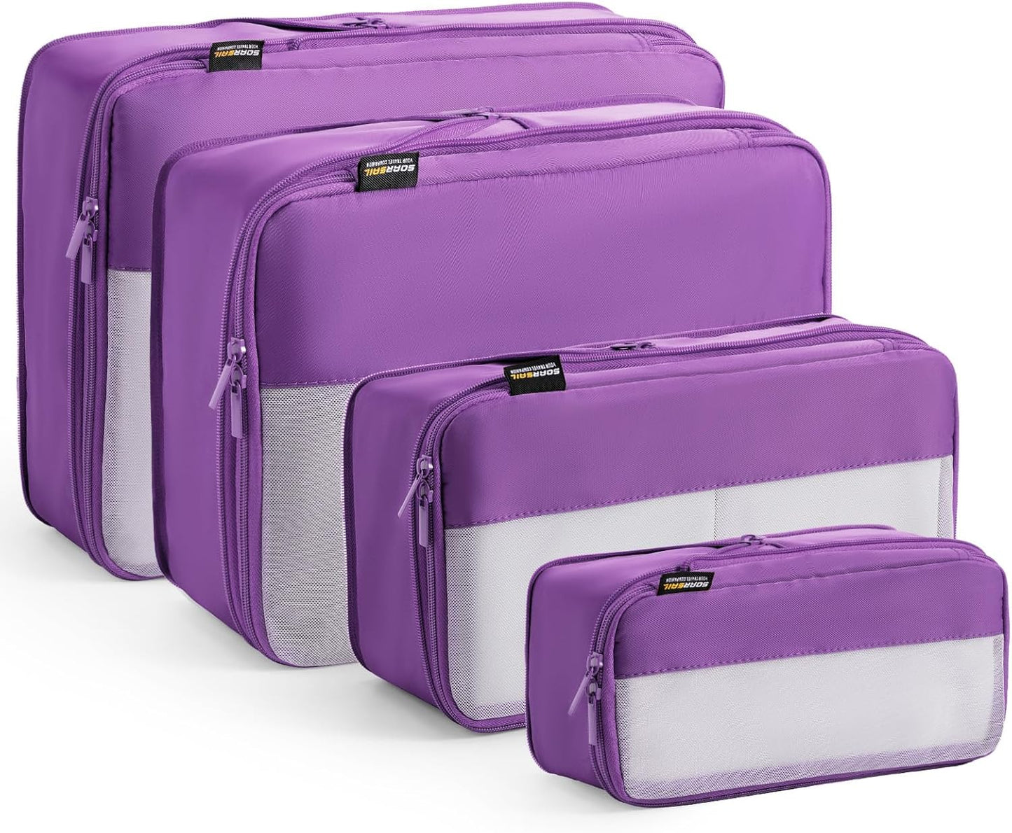 4 Set Compression Packing Cubes for Travel, Suitcases and Backpack Space Saving Organizers (Bright Purple)