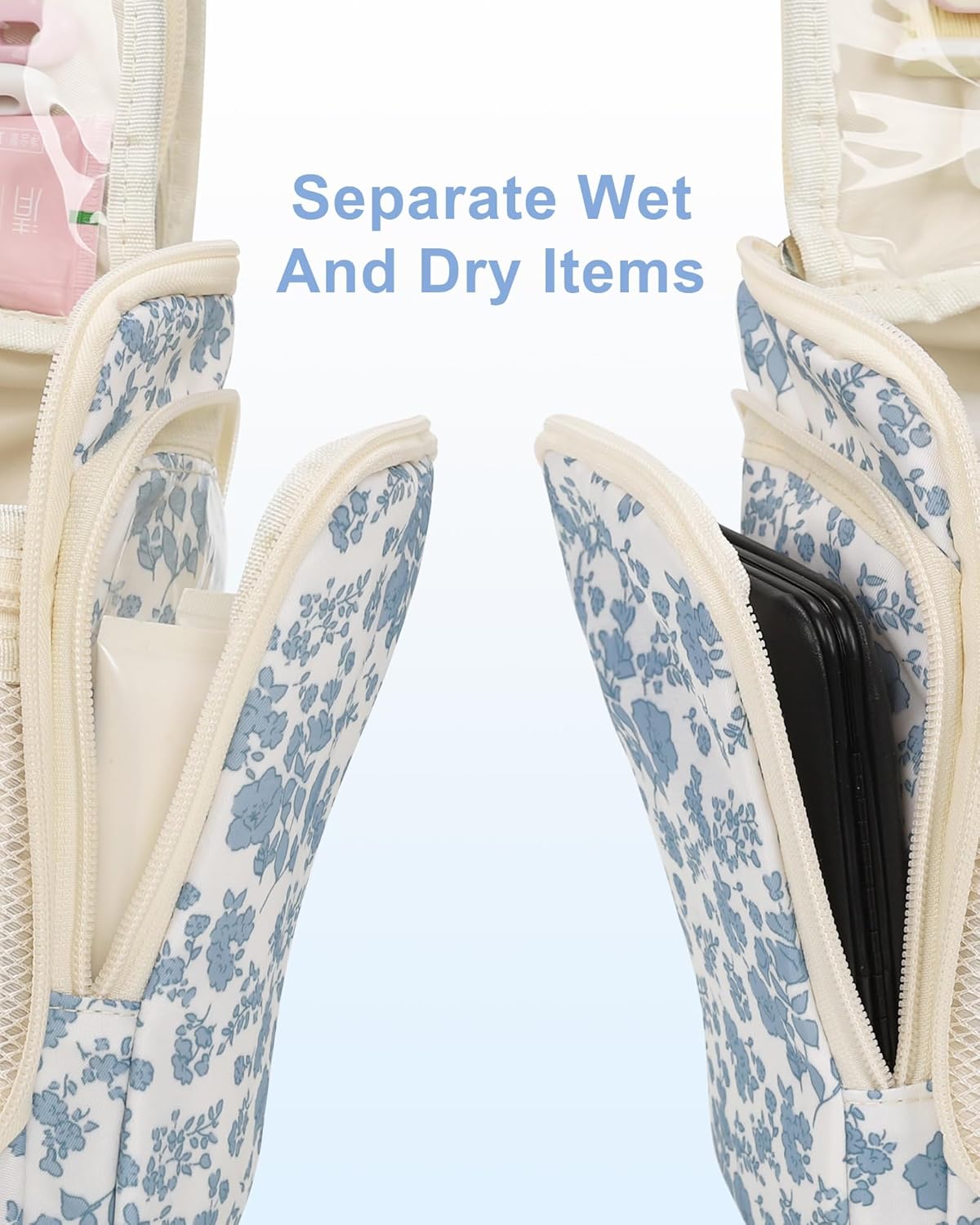 Relavel Hanging Toiletry Bag for Women Travel Makeup Bag Cosmetic Organizer Toiletries Bag for Travel Size Essentials Accessories Shower Caddy Bag for Bathroom Beach Gym, Floral Print